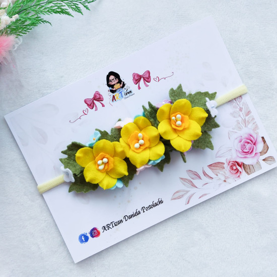 Bentiță / Cordeluță narcise galbene din fetru 