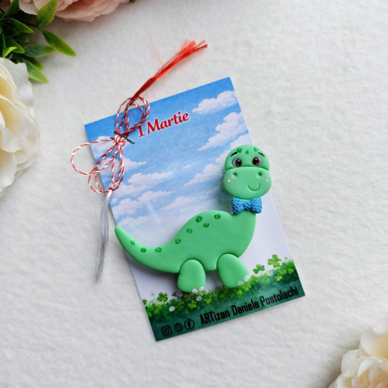 Broșă mărțișor Dino verde