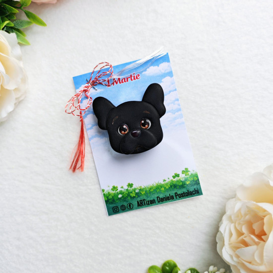 Broșă mărțișor Buldog negru