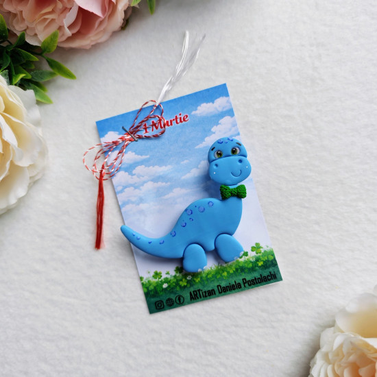 Broșă mărțișor Dino albastru 