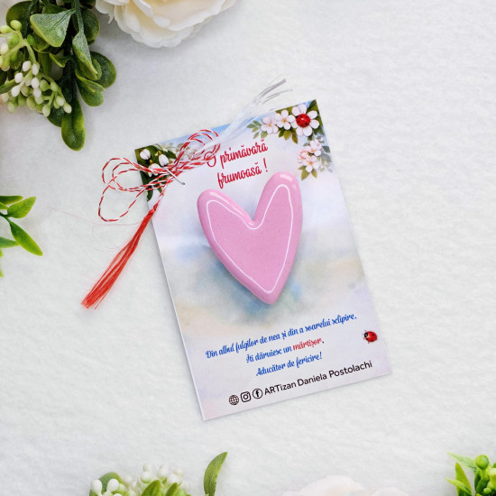 Broșă mărțișor Inima roz