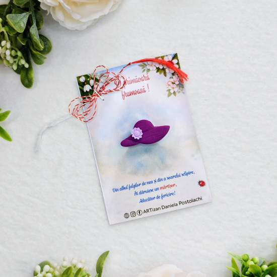 Broșă mărțișor Pălărie mov