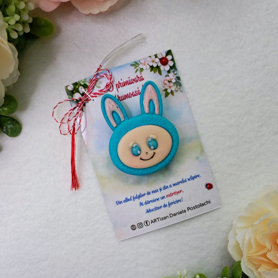 Broșă mărțișor Labubu turcoaz 