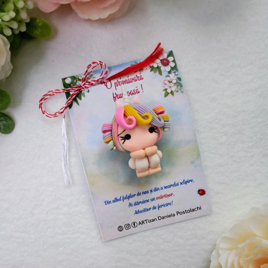 Broșă mărțișor Fetița unicorn 