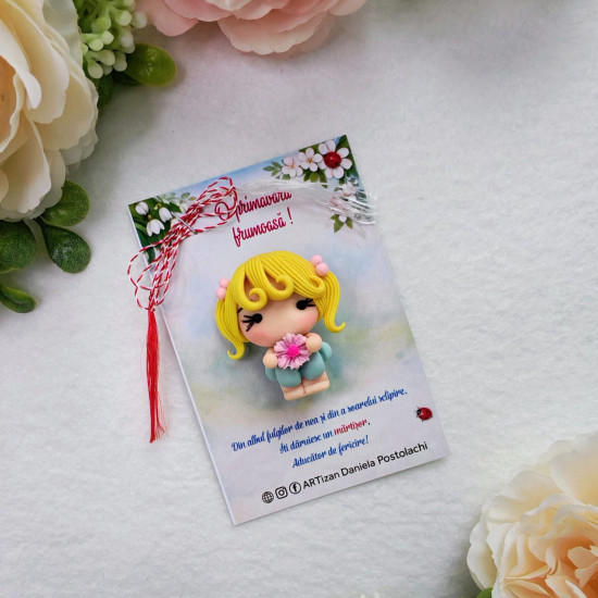 Broșă mărțișor Fetița cu floare 1