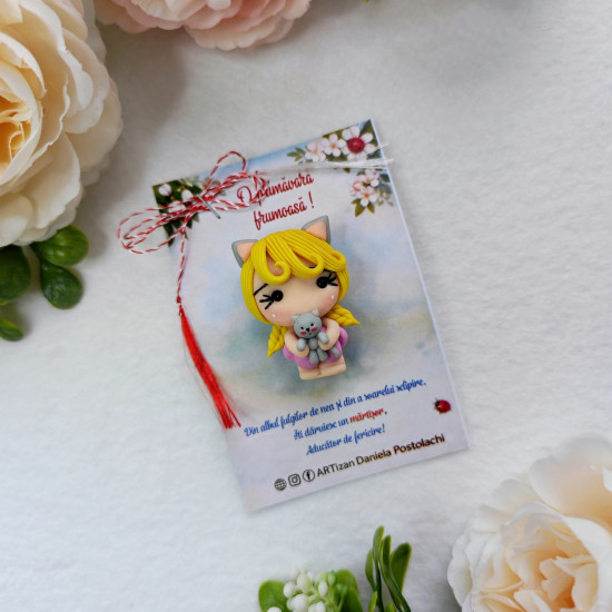Broșă mărțișor Fetița cu pisoi 1