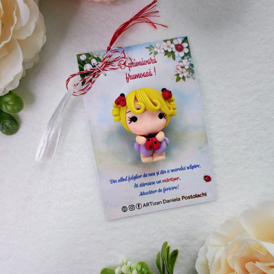 Broșă mărțișor Fetița cu buburuza 3
