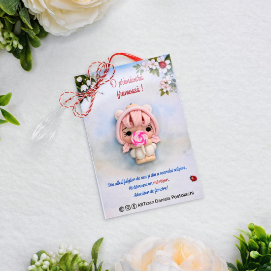 Broșă mărțișor Fetița cu acadea