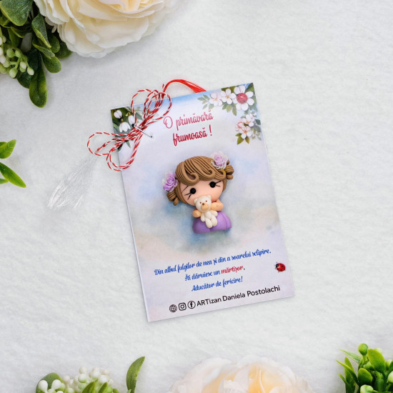 Broșă mărțișor Fetița cu ursuleț 14